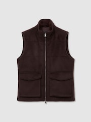 Reiss Chocolate Brown Alps Wool-Blend Faux Fur-Collar Quilted Gilet - Image 2 of 8