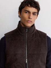 Reiss Chocolate Brown Alps Wool-Blend Faux Fur-Collar Quilted Gilet - Image 4 of 8
