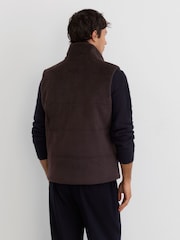 Reiss Chocolate Brown Alps Wool-Blend Faux Fur-Collar Quilted Gilet - Image 5 of 8
