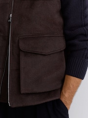 Reiss Chocolate Brown Alps Wool-Blend Faux Fur-Collar Quilted Gilet - Image 6 of 8