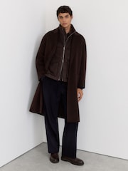 Reiss Chocolate Brown Alps Wool-Blend Faux Fur-Collar Quilted Gilet - Image 7 of 8