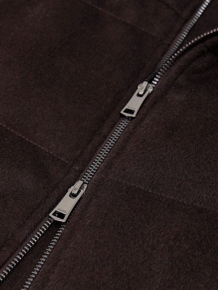 Reiss Chocolate Brown Alps Wool-Blend Faux Fur-Collar Quilted Gilet - Image 8 of 8 Reiss Chocolate Brown Alps Wool-Blend Faux Fur-Collar Quilted Gilet - Image 8 of 8
