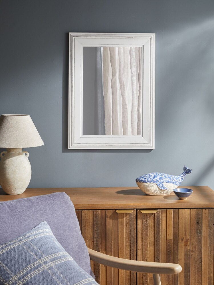 White Wolton Distressed Rectangular Wall Mirror - Image 2 of 6