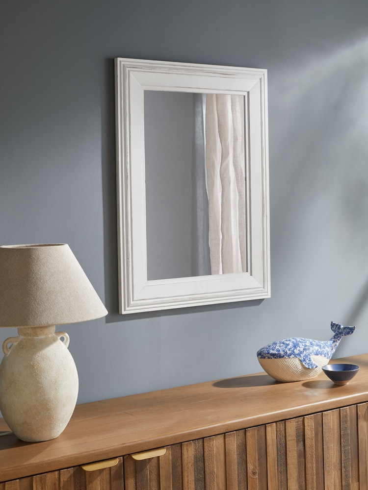 White Wolton Distressed Rectangular Wall Mirror - Image 4 of 6