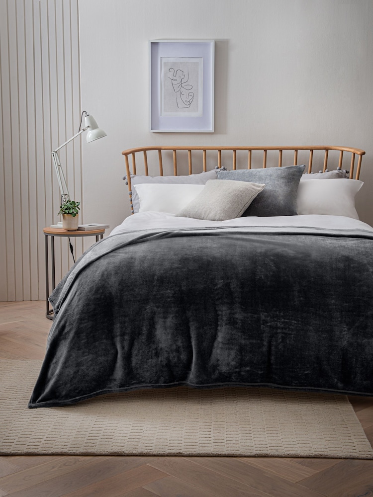 Charcoal Grey Plush Fleece Throw - Image 1 of 5