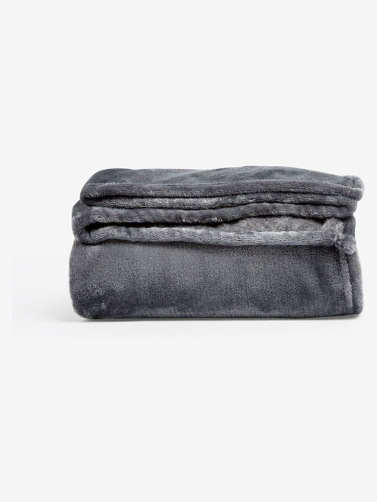 Charcoal Grey Plush Fleece Throw - Image 5 of 5