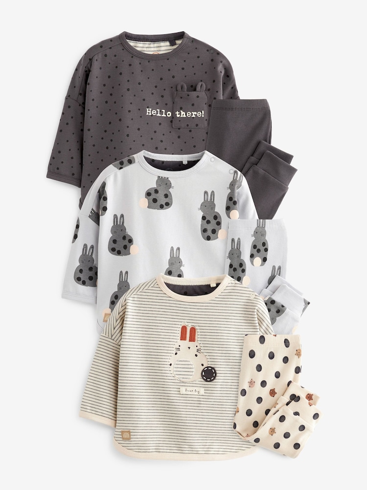 Monochrome Bunny 6 Piece Baby T-Shirts and Leggings Set - Image 1 of 6