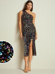 Rainbow Sequin One Shoulder Midi Dress - Image 1 of 6