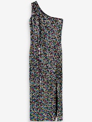 Rainbow Sequin One Shoulder Midi Dress - Image 5 of 6