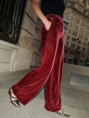 Berry Red Velvet Wide Leg Trousers - Image 2 of 6