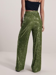 Green Sequin Wide Leg Trousers - Image 2 of 6