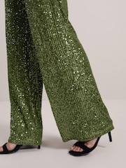 Green Sequin Wide Leg Trousers - Image 4 of 6