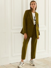 Olive Green Tailored Crepe Double Breasted Blazer - Image 2 of 6