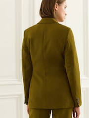 Olive Green Tailored Crepe Double Breasted Blazer - Image 3 of 6