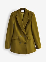 Olive Green Tailored Crepe Double Breasted Blazer - Image 5 of 6