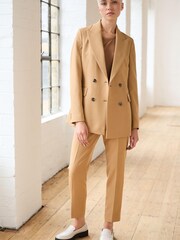 Camel Brown Tailored Crepe Double Breasted Blazer - Image 2 of 7