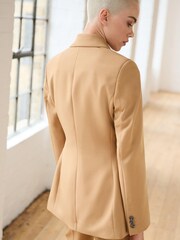 Camel Brown Tailored Crepe Double Breasted Blazer - Image 3 of 7