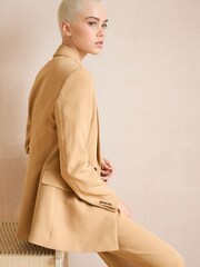 Camel Brown Tailored Crepe Double Breasted Blazer - Image 4 of 7