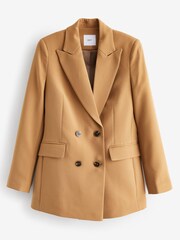 Camel Brown Tailored Crepe Double Breasted Blazer - Image 6 of 7