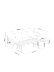 Black Sorrento Garden Sofa Chaise and Rising Table Lounge Set - Image 5 of 8