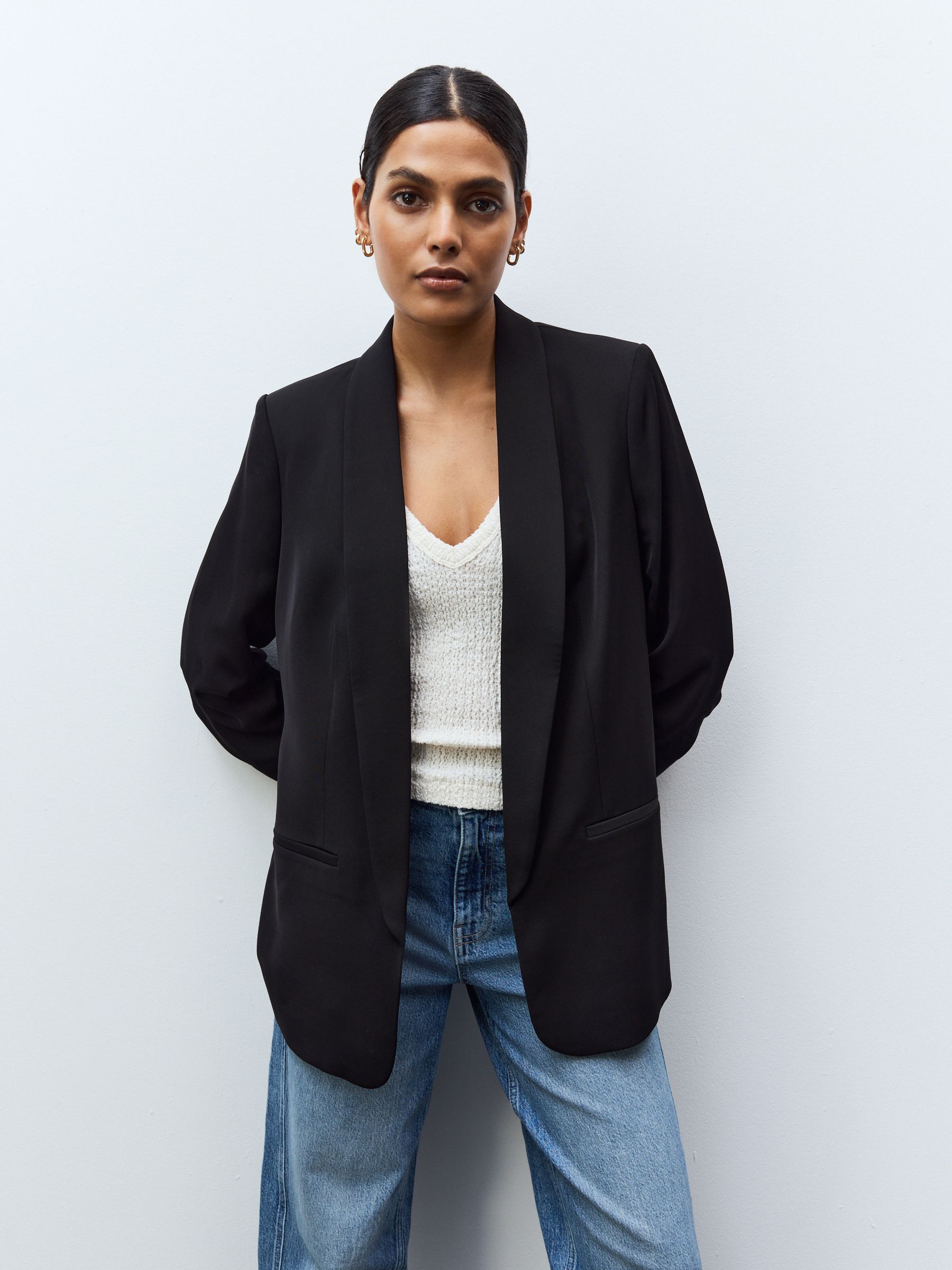 Petite ruched sleeve blazer deals