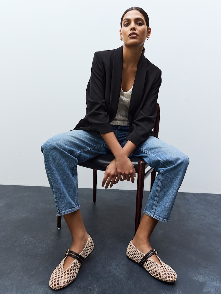 Black Relaxed Ruched Sleeve Blazer - Image 3 of 6