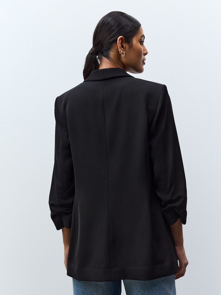 Black Relaxed Ruched Sleeve Blazer - Image 4 of 6
