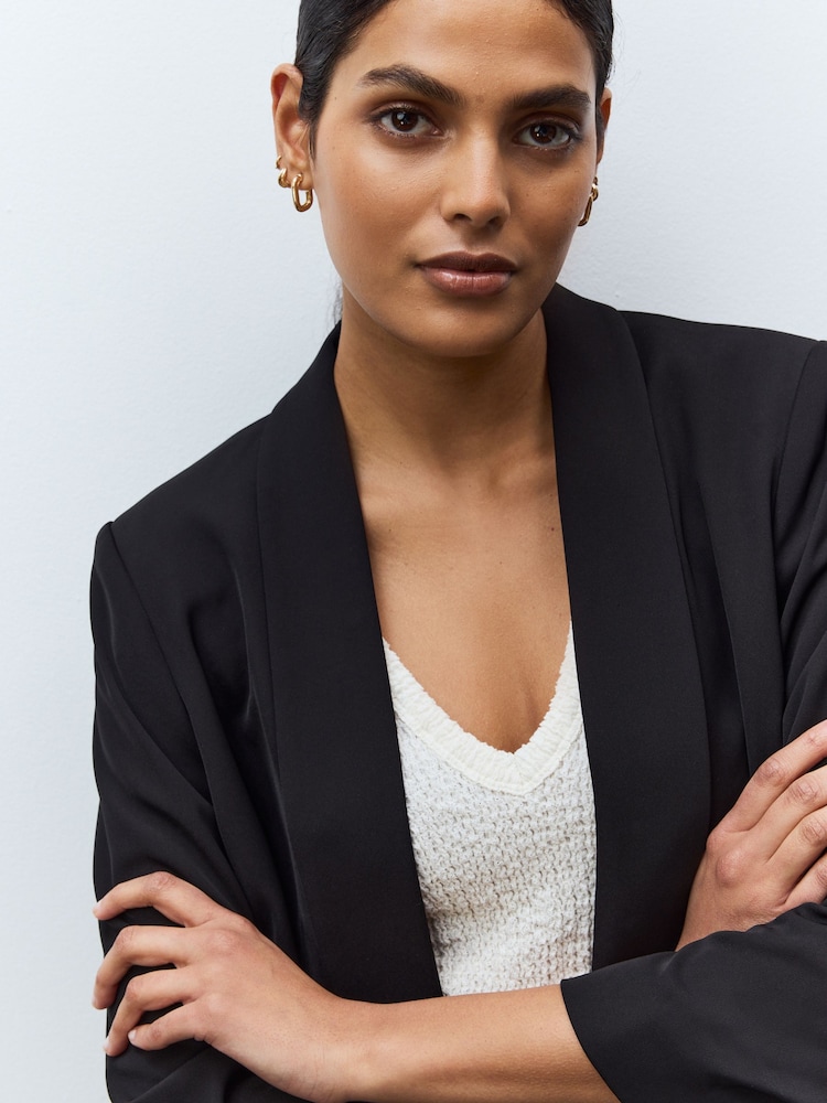 Black Relaxed Ruched Sleeve Blazer - Image 5 of 6