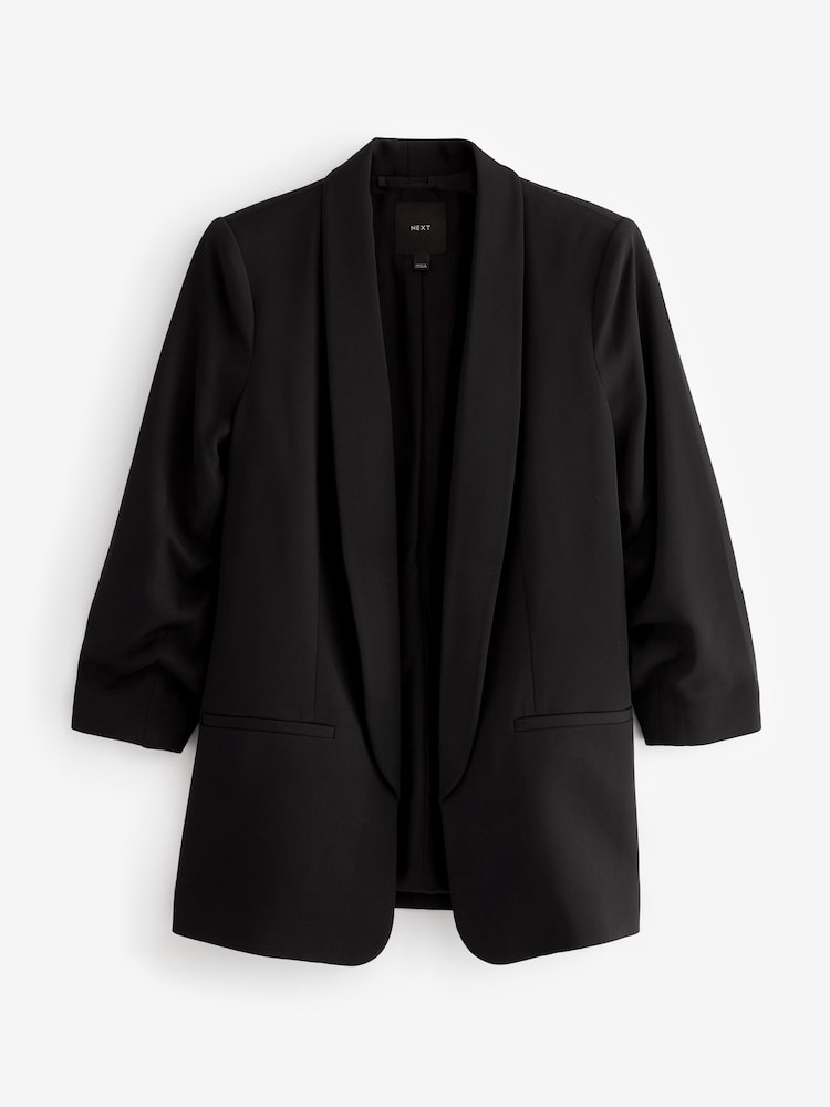 Svart - Avslappnad Ruched Sleeve Kavaj - Bild 6 av 6