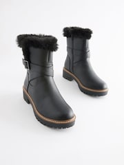 Black Forever Comfort® Faux Fur Lined Buckle Detail Boots - Image 1 of 5