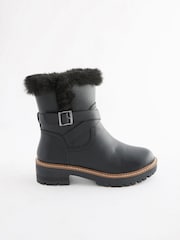 Black Forever Comfort® Faux Fur Lined Buckle Detail Boots - Image 2 of 5