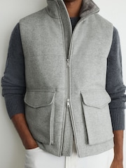 Reiss Grey Alps Wool-Blend Faux Fur-Collar Quilted Gilet - Image 1 of 7
