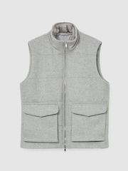 Reiss Grey Alps Wool-Blend Faux Fur-Collar Quilted Gilet - Image 2 of 7