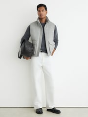 Reiss Grey Alps Wool-Blend Faux Fur-Collar Quilted Gilet - Image 5 of 7