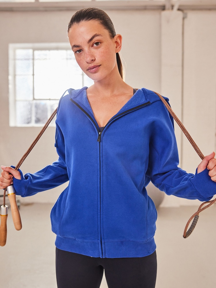 Cobalt Blue Next Active Sports Longline Zip Through Hoodie - Image 1 of 7