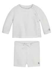 Подарочный набор для малышей из серого фактурного джемпера и шортов Calvin Klein Jeans - Image 1 of 3