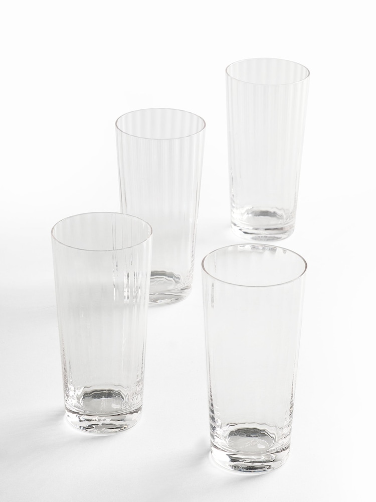 Jasper Conran London Clear Fluted Set of 4 Tall Tumbler Glasses - Image 2 of 6