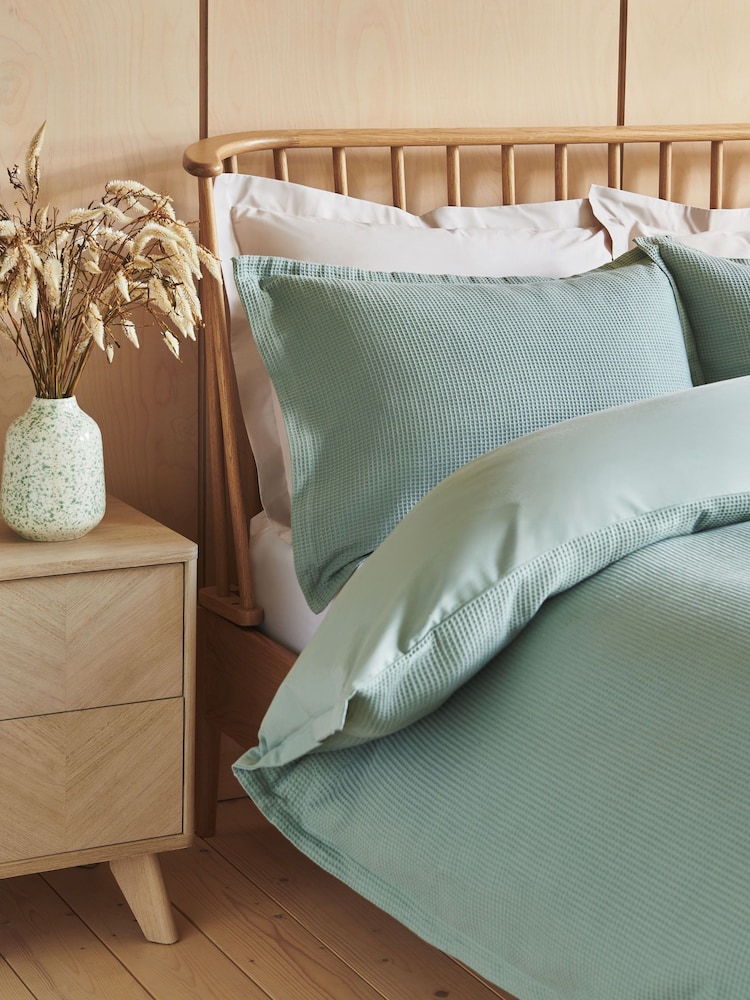 Sage Green Waffle Duvet Cover and Pillowcase Set - Image 1 of 1