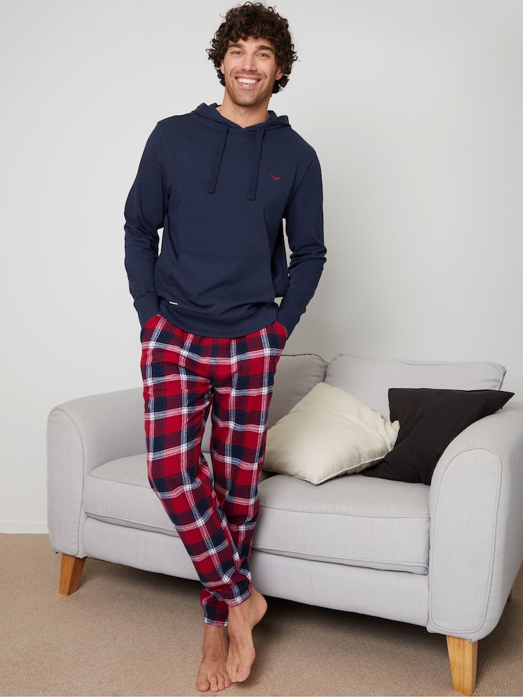Threadbare Navy/Red Hoodie and Check Pant Pyjama Set - Image 2 of 4