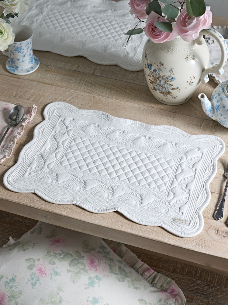Shabby Chic by Rachel Ashwell® Set of 2 White Quilted 100% Cotton Placemats - Image 1 of 5