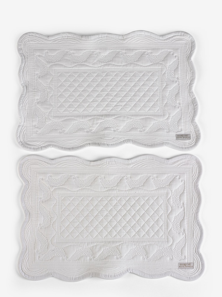 Shabby Chic by Rachel Ashwell® Set of 2 White Quilted 100% Cotton Placemats - Image 5 of 5