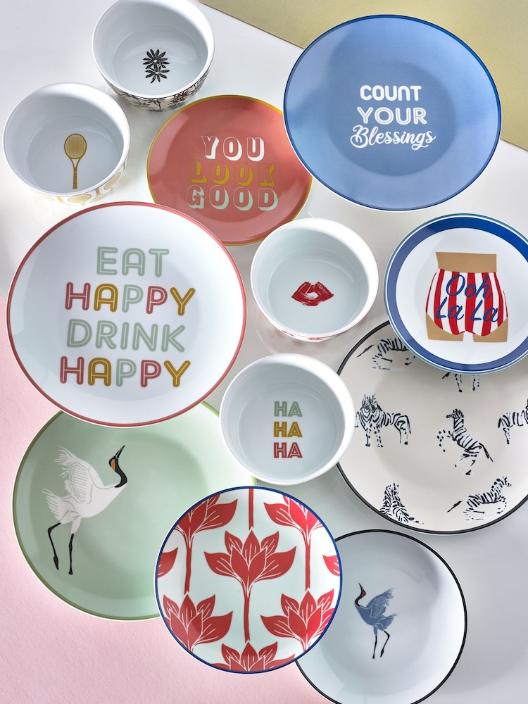 Novogratz 12 Piece Retro Mixed Slogan Dinnerset - Image 1 of 6