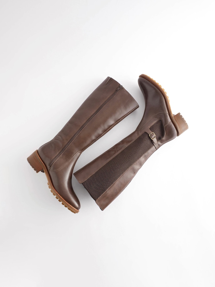 Chocolate Brown Regular/Wide Fit Forever Comfort® Chelsea Knee High Boots - Image 4 of 9