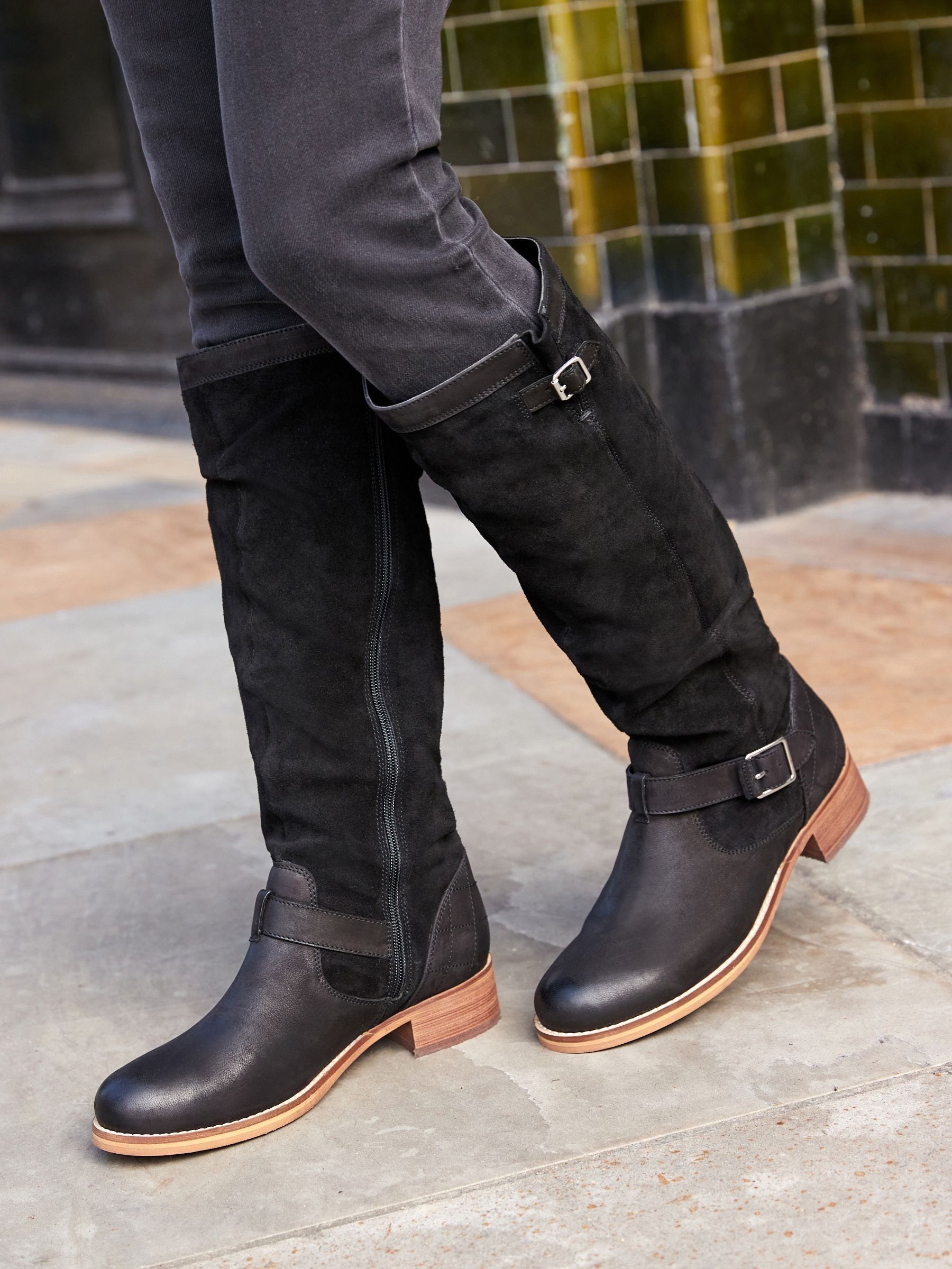 Black Forever Comfort Suede Slouch Knee High Boots