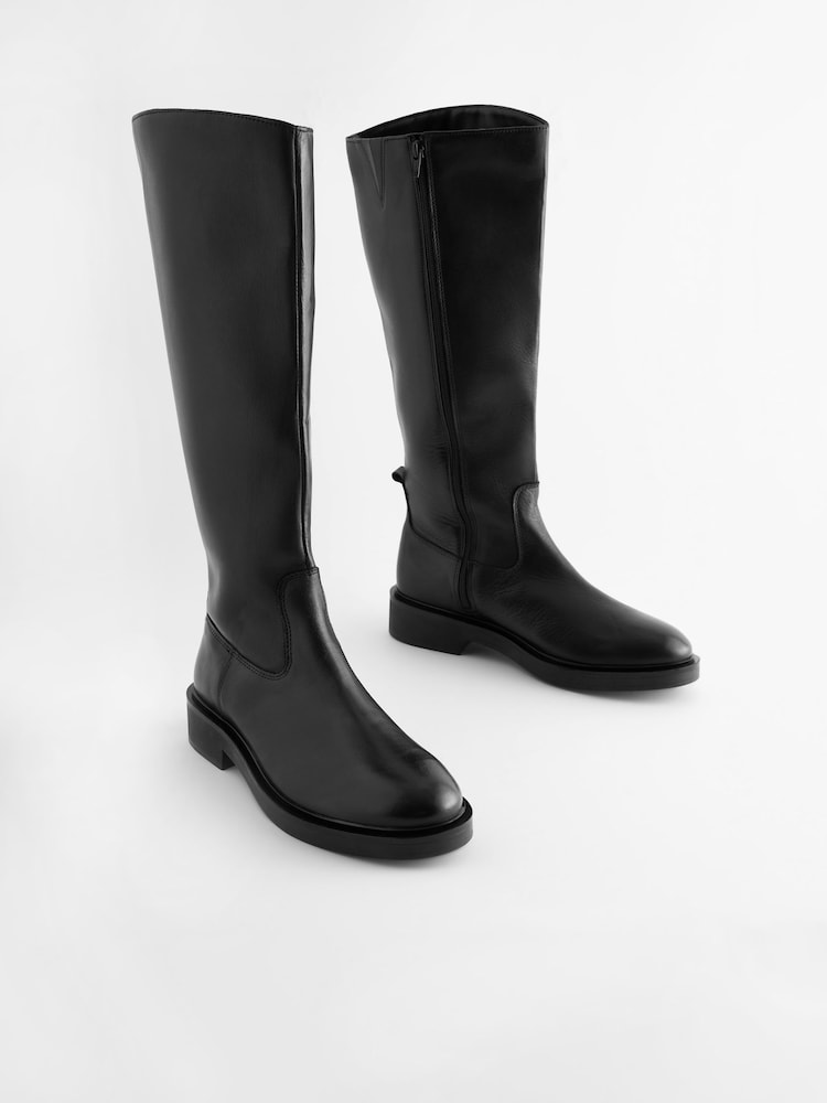 Black Forever Comfort® Leather Rider Knee High Boots - Image 8 of 11
