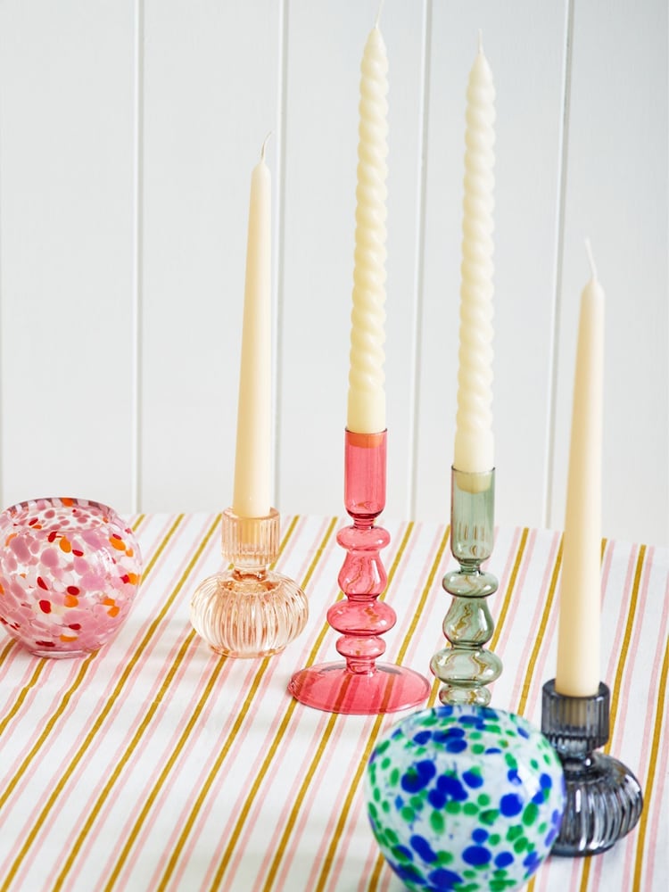 Oliver Bonas Pink/Green Hazel Candlestick Holders Set Of 2 - Image 1 of 4