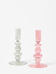 Oliver Bonas Pink/Green Hazel Candlestick Holders Set Of 2 - Image 2 of 4