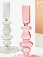 Oliver Bonas Pink/Green Hazel Candlestick Holders Set Of 2 - Image 4 of 4