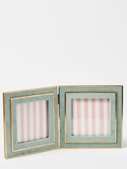Oliver Bonas Green Velvet Double Standing Photo Frame 4x4 - Image 1 of 2