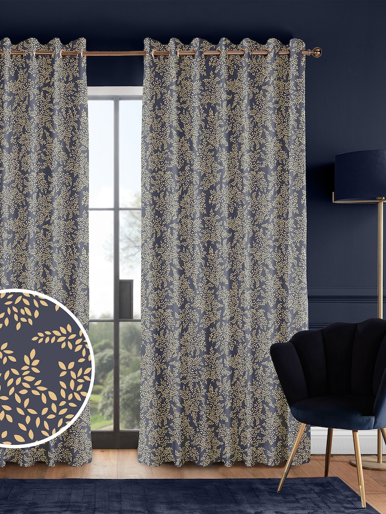 Sara Miller Smokey Blue Little Leaves Made to Measure Curtains - Image 1 of 9